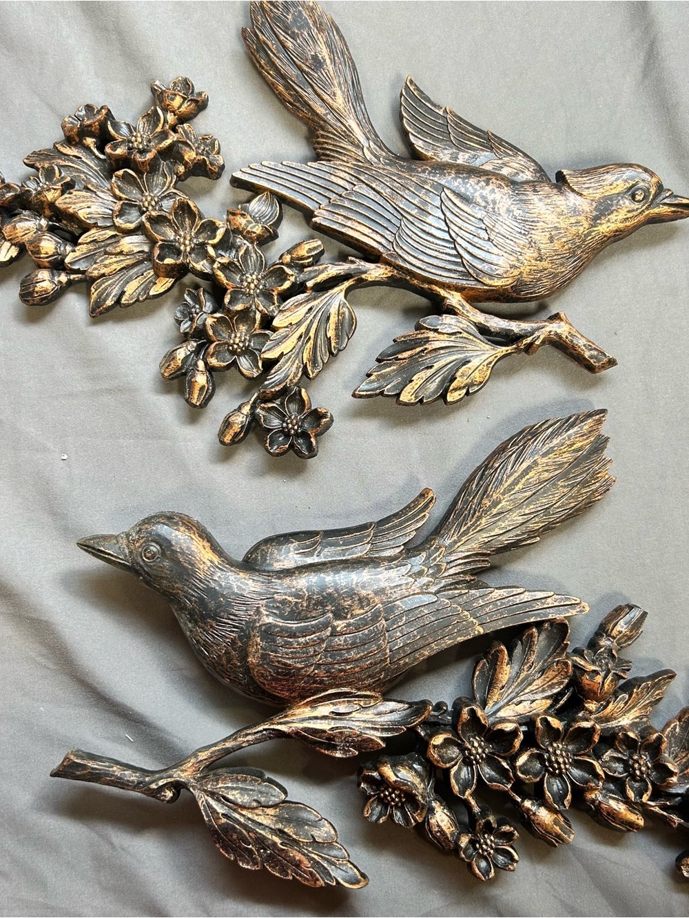 Antique Bronze Bird Wall Art Set - Decorative Floral Wall Plaques